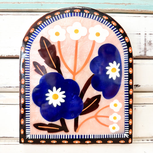Jones and Co capiz shell art tile arch with patterns & floral design