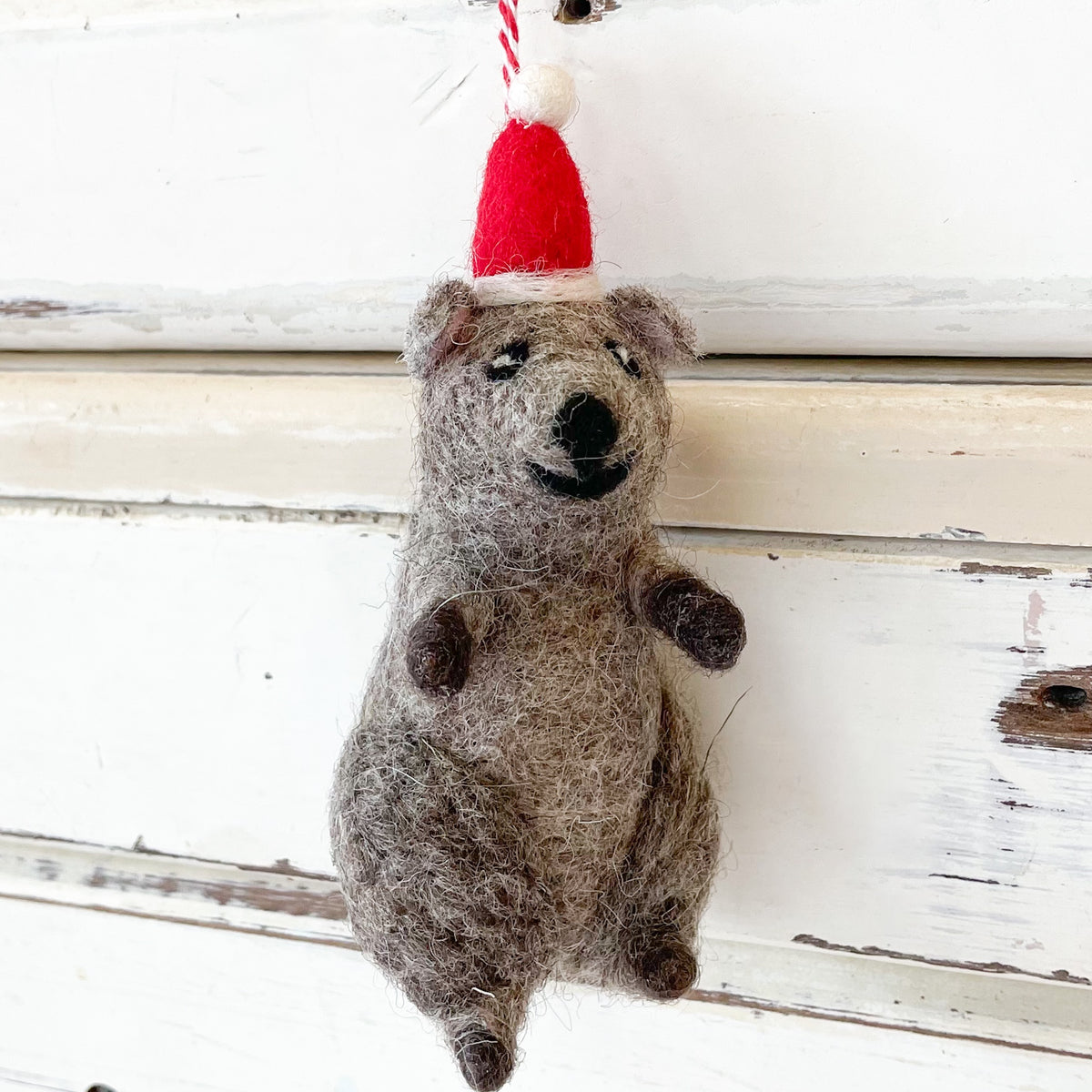 Felt Quokka ornament wearing a Santa hat Christmas Decorations - Quokka Queenie