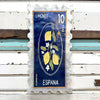Capiz shell art tile - postage stamp with lemons on blue background