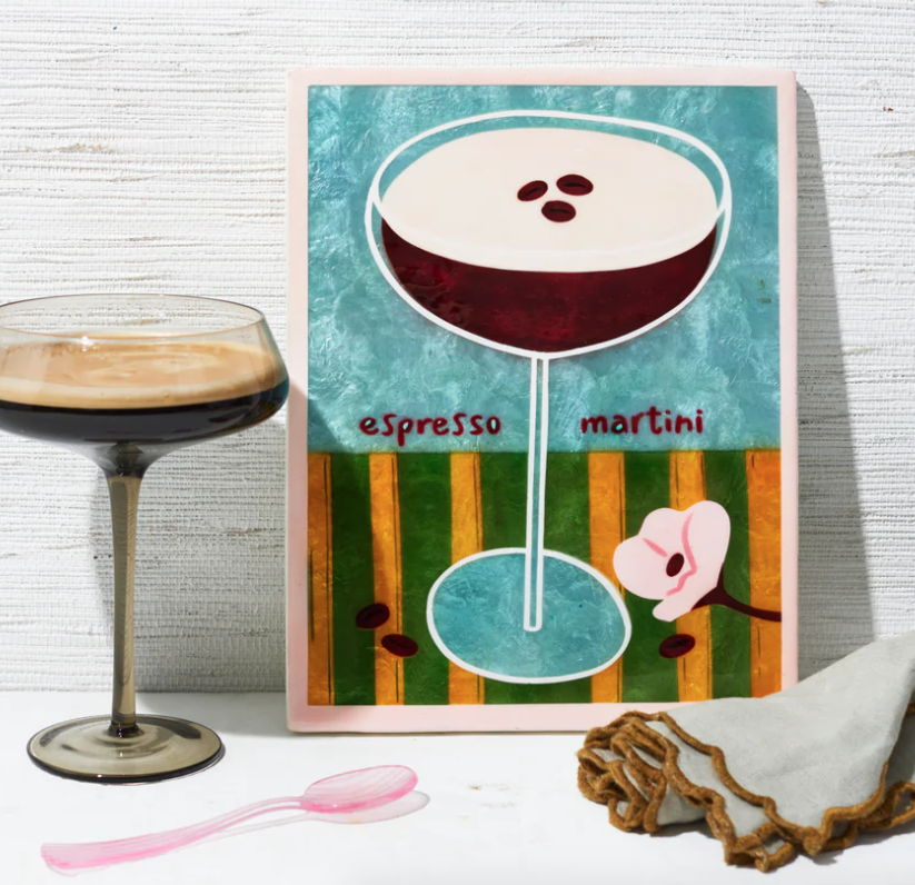 Jones and Co Espresso martini artwork on capiz shell glossy tile