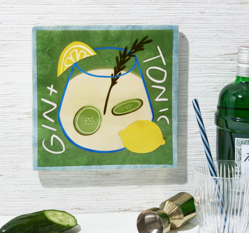 Jones and Co GIN & TONIC COCKTAIL ARTWORK ON CAPIZ SHELL TILE