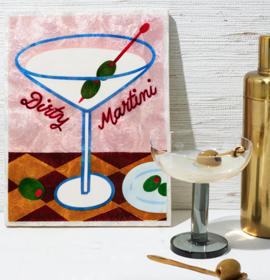 Jones and Co Dirty Martini Cocktail artwork on capiz shell tile