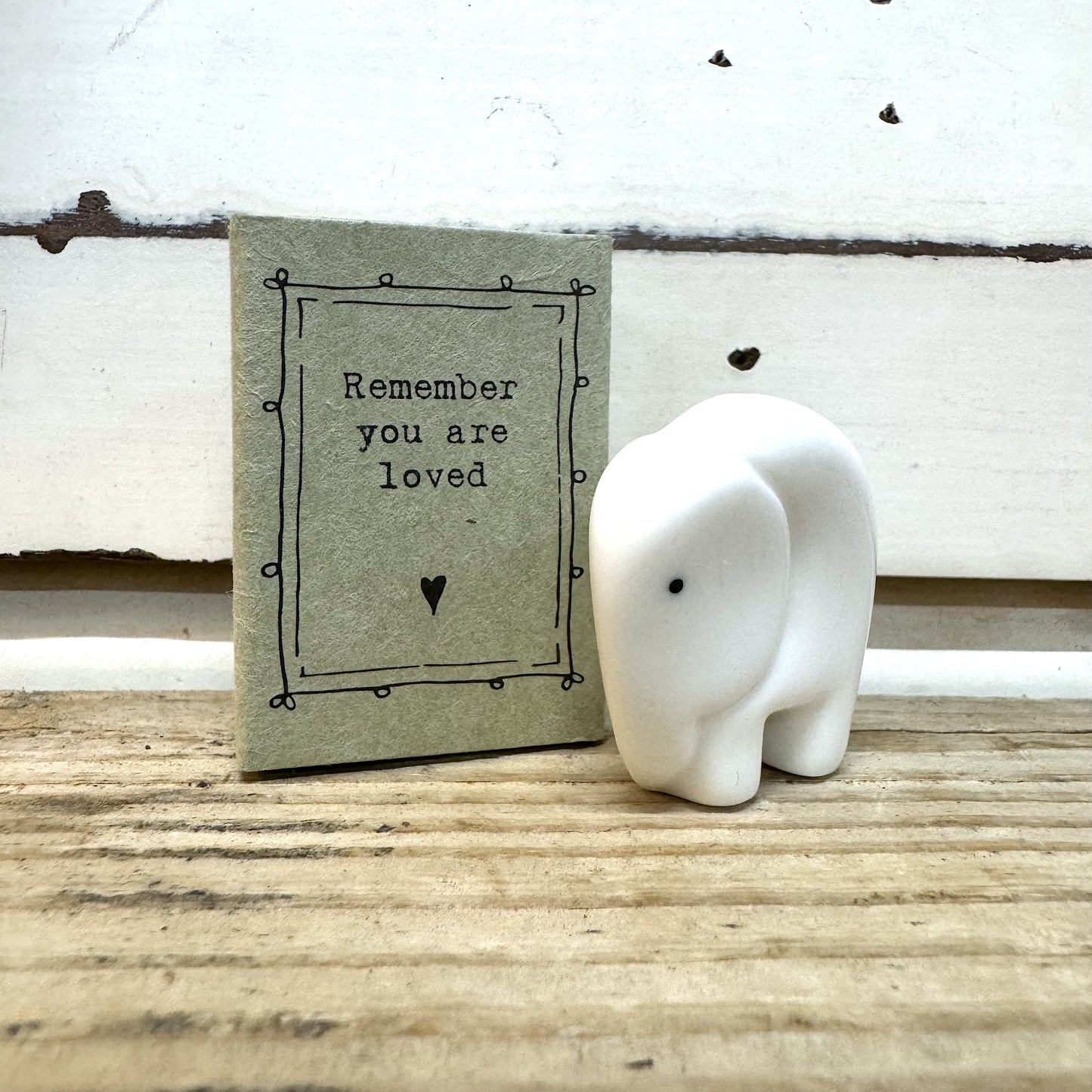 Heaven in Earth - Matchbox Elephant porcelain Elephant in a matchbox that reads "Remember you are loved"