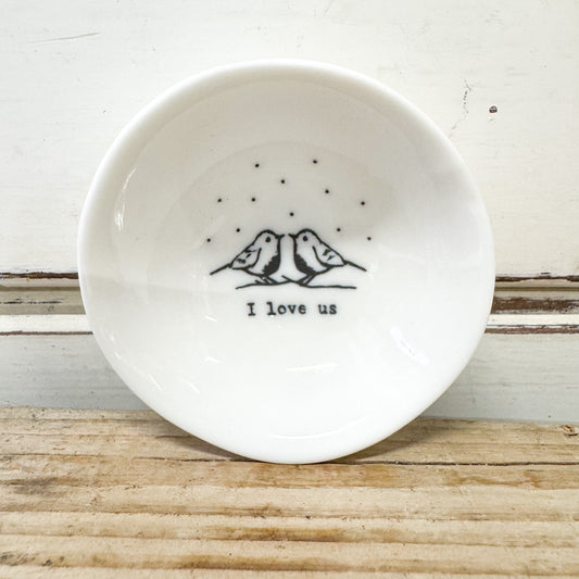 Heaven in Earth I Love Us Bowl - small porcelain bowl with two birds saying I love us
