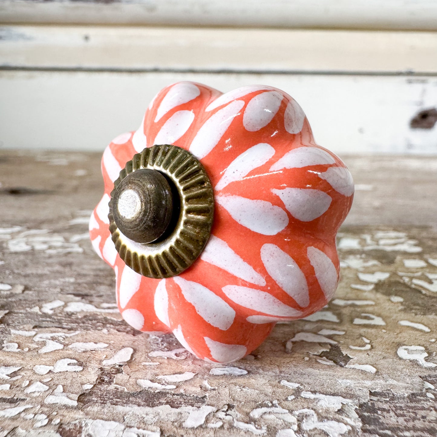 Orange Leaf Ceramic Doorknob