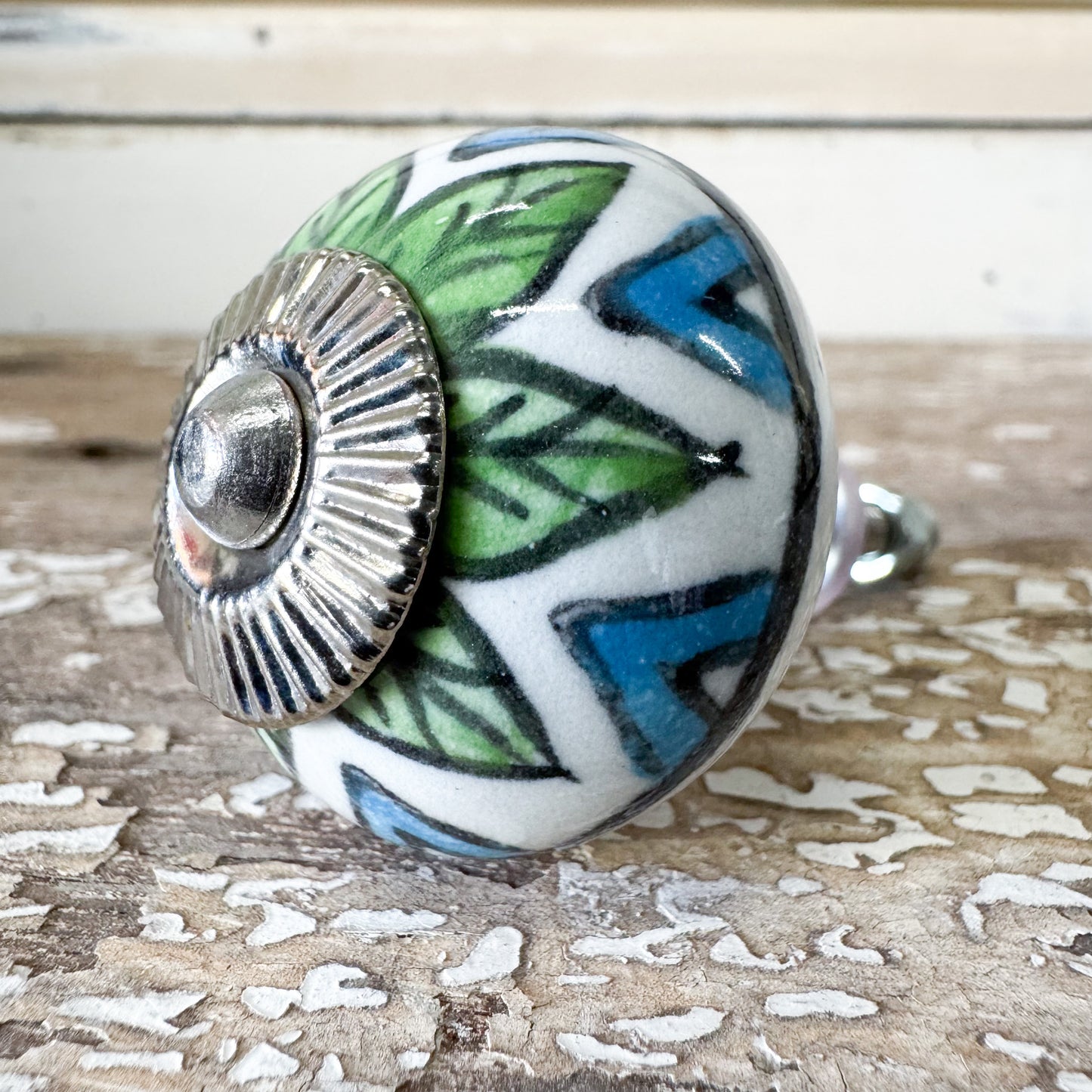 Green Leaf Ceramic Doorknob