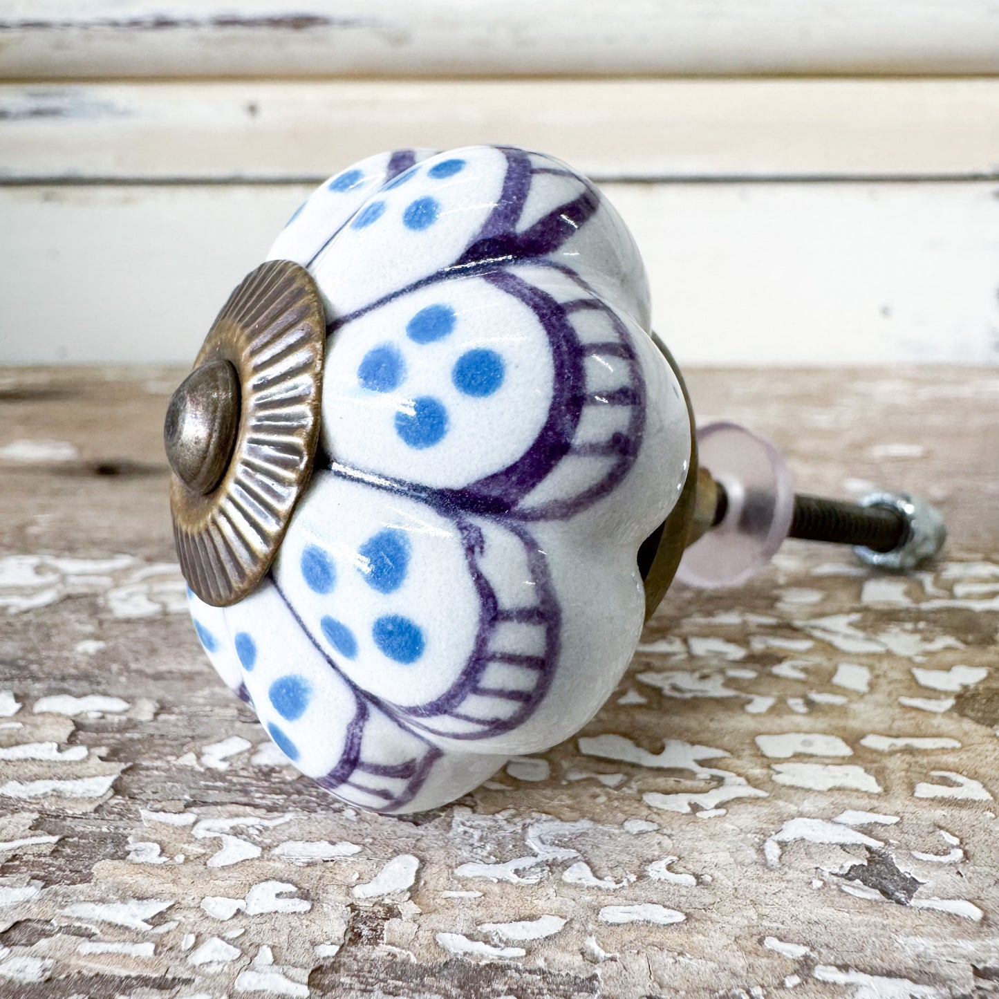 Blue Spot Flower Ceramic Doorknob