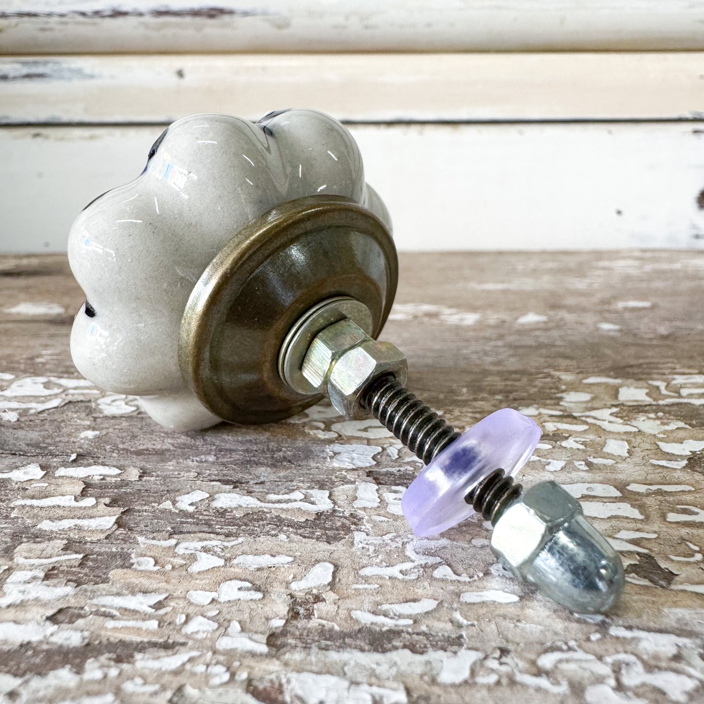 Navy Leaf Ceramic Doorknob