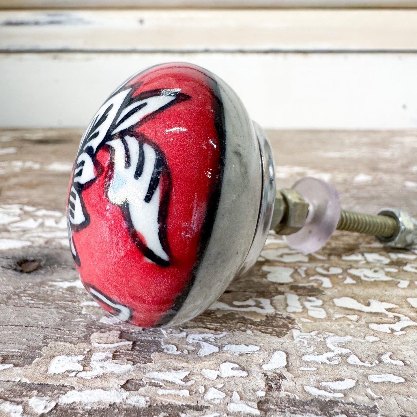 Red Orchid Ceramic Doorknob