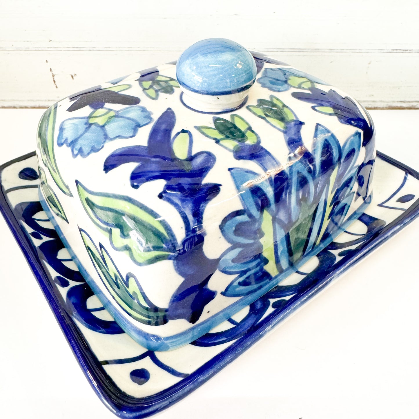 Leafy Blue Butter Dish