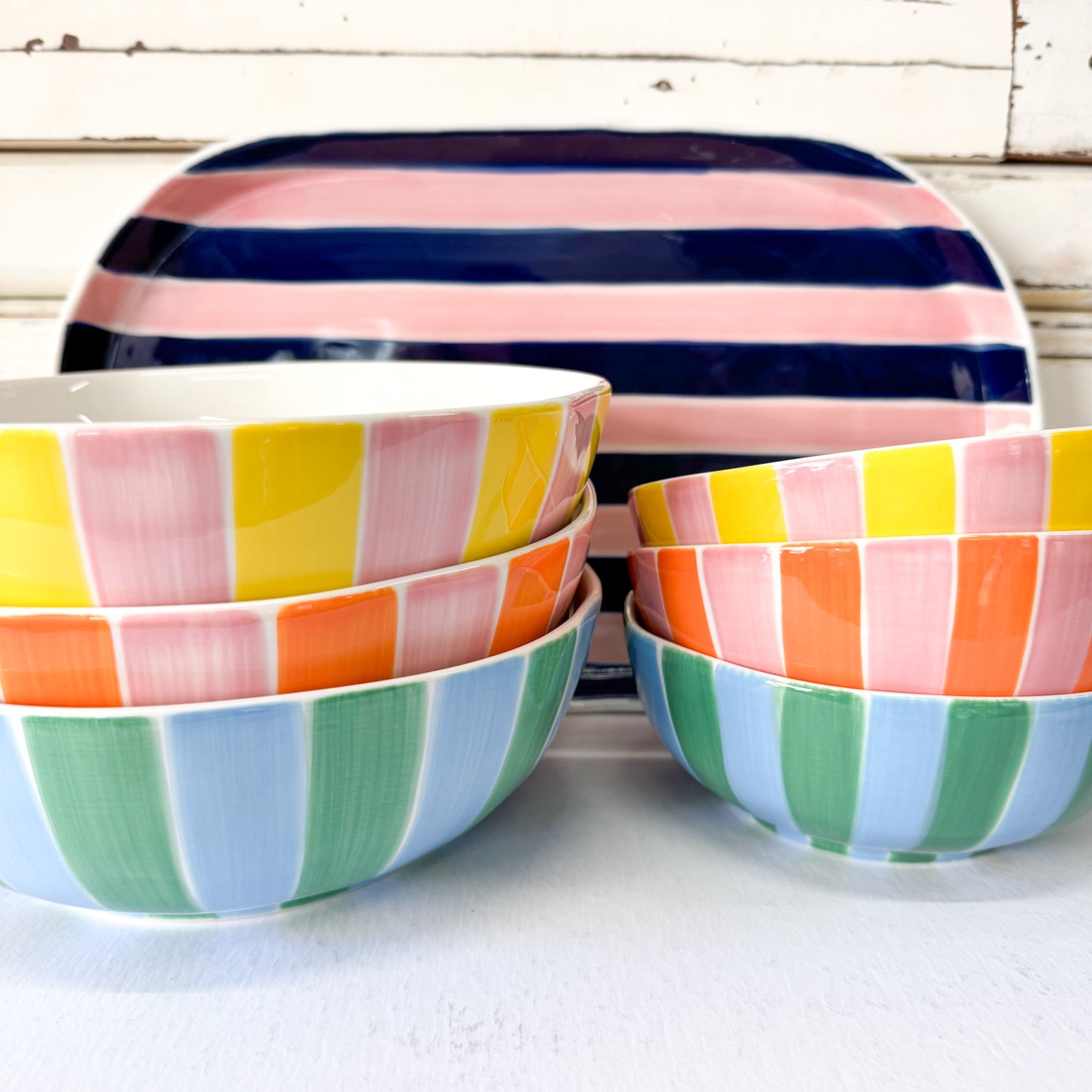 Medium Bowl - Pink & Orange Stripe