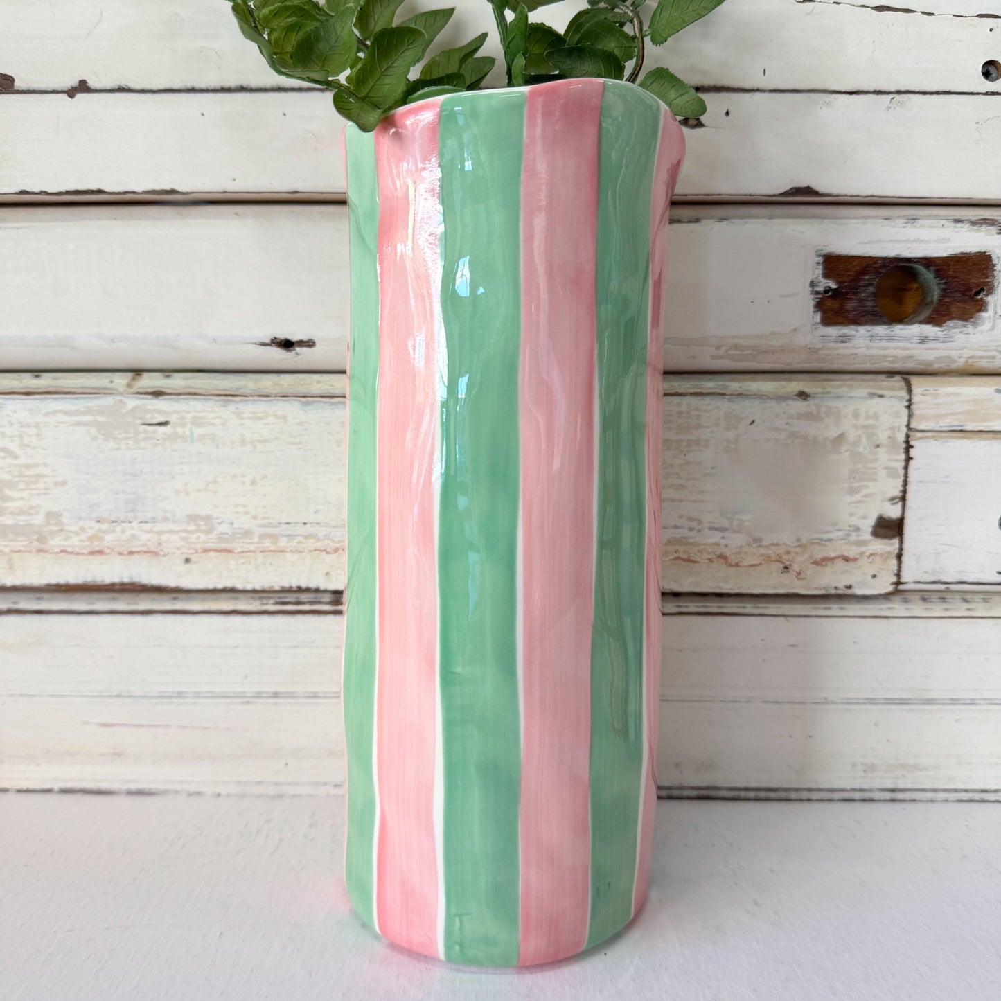 Medium Vase - Pink & Green Stripe