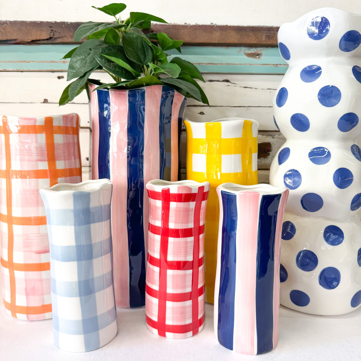 Medium Vase - Yellow Gingham