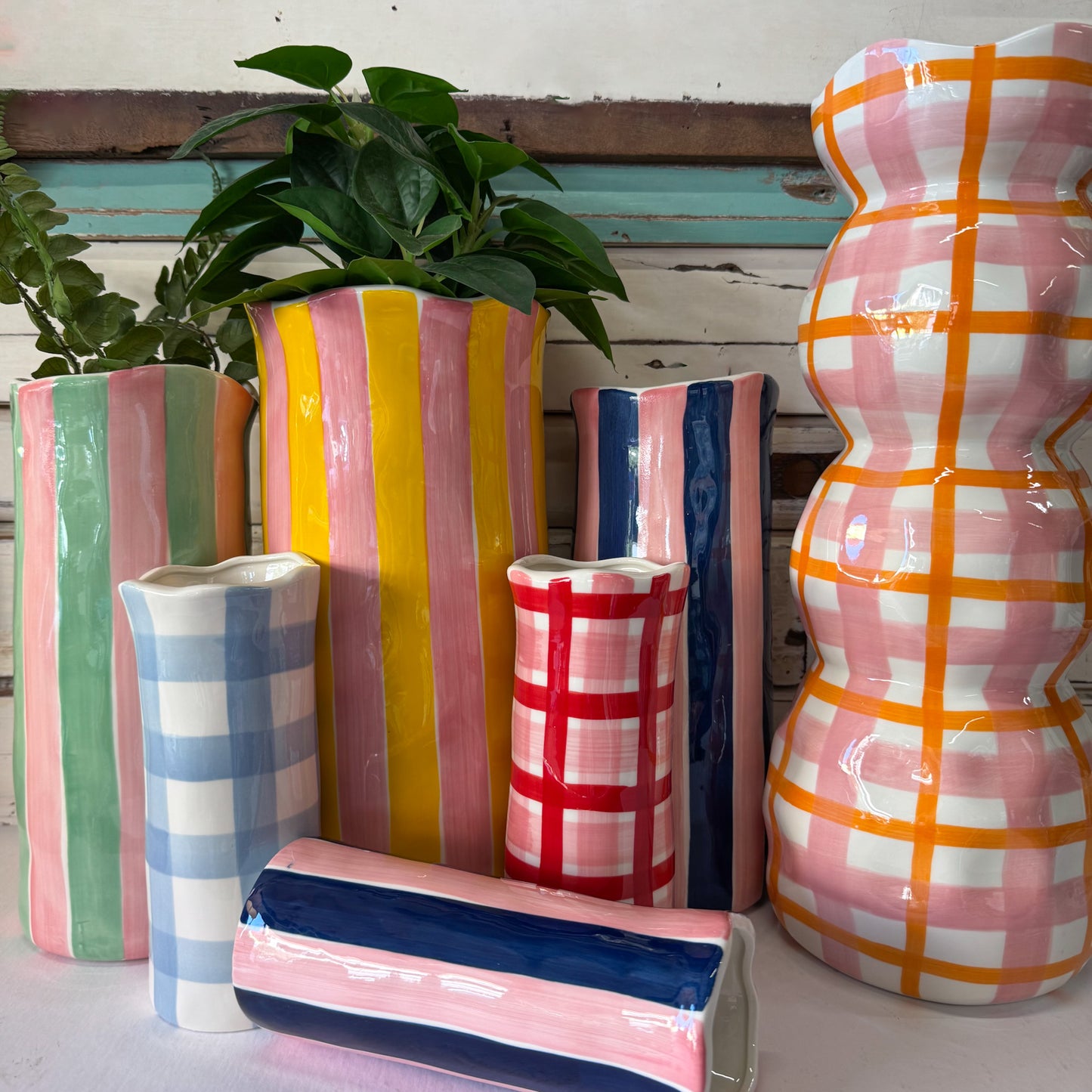 Large Vase - Pink & Yellow Stripe