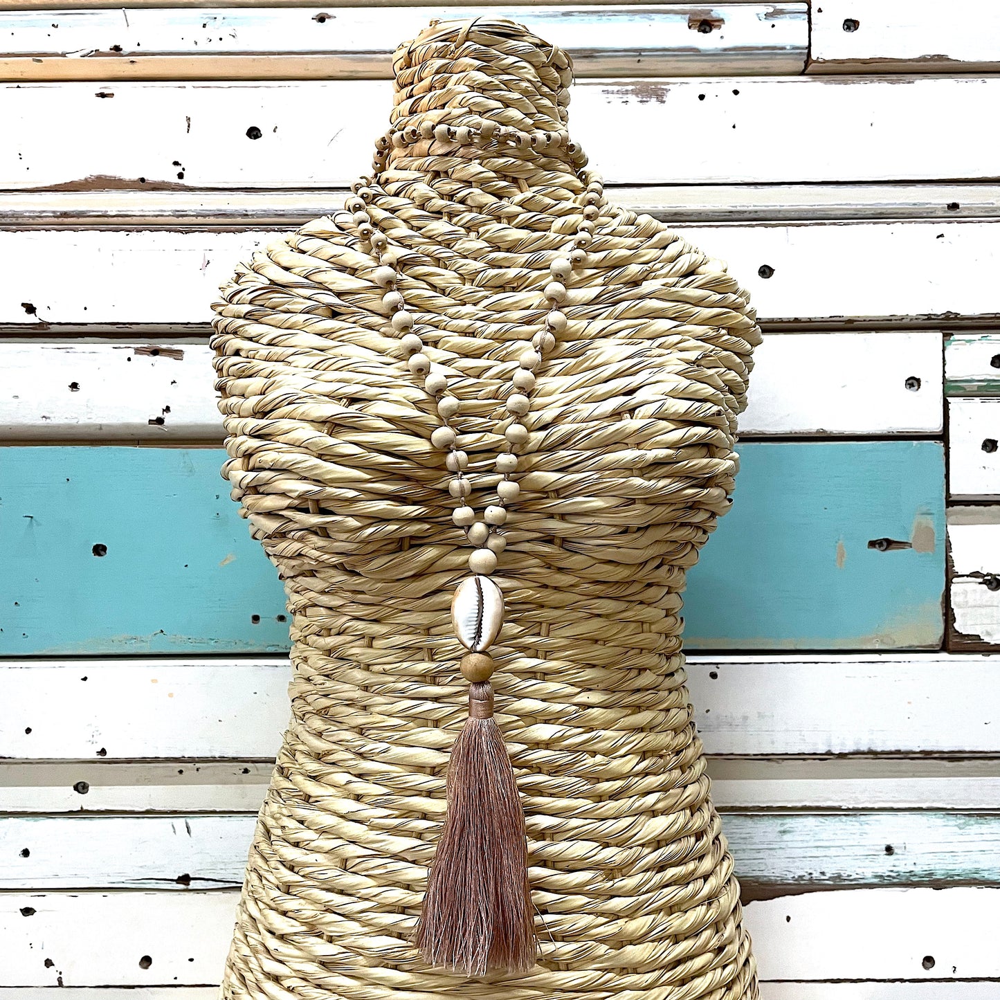 Cowrie Tassel Necklace ~ Dusty Pink