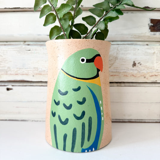 JONES AND CO CERAMIC VASE WITH PARROT BIRD DESIGN