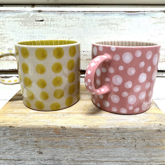 JONES AND CO PINK AND WHITE SPOTTED ESPRESSO CUP