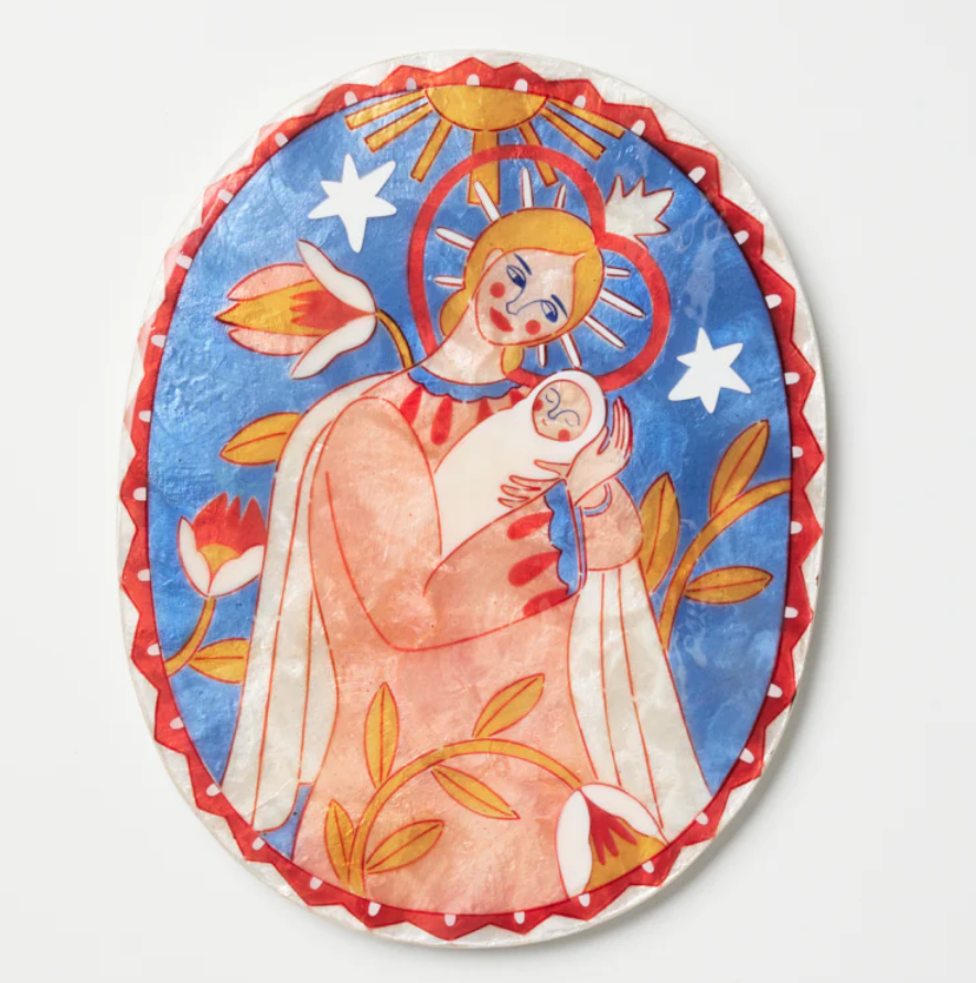 JONES AND CO MOTHER BABY ANGEL CAPIZ SHELL ART