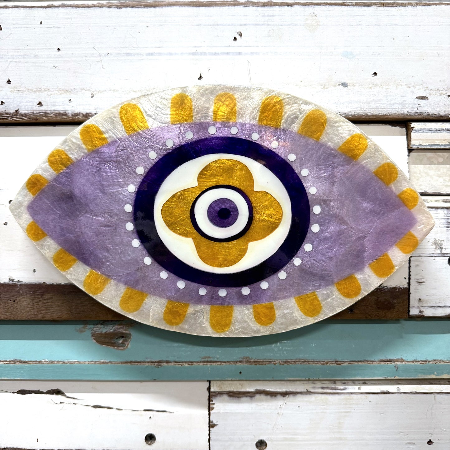JONES AND CO EVIL EYE CAPIZ SHELL ART