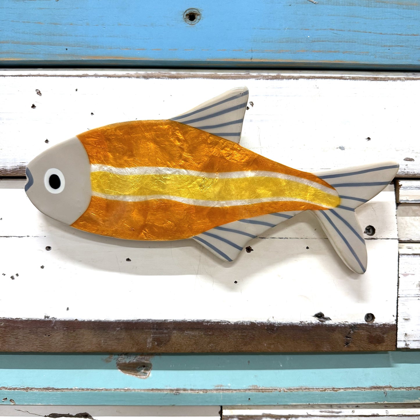 JONES AND CO ORANGE FISH ART CAPIZ SHELL