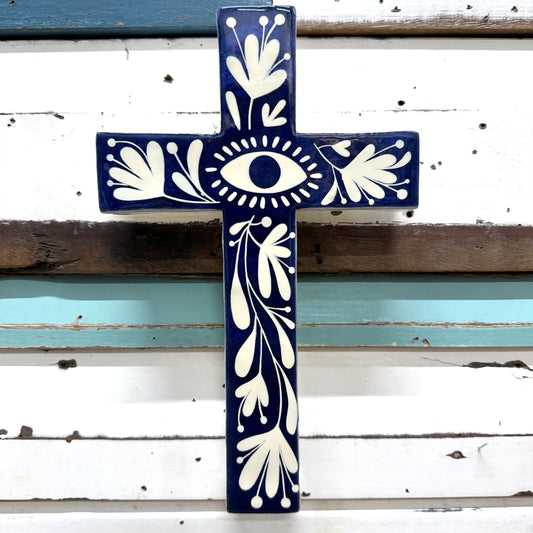 JONES AND CO BLUE EYE CAPIZ SHELL CROSS
