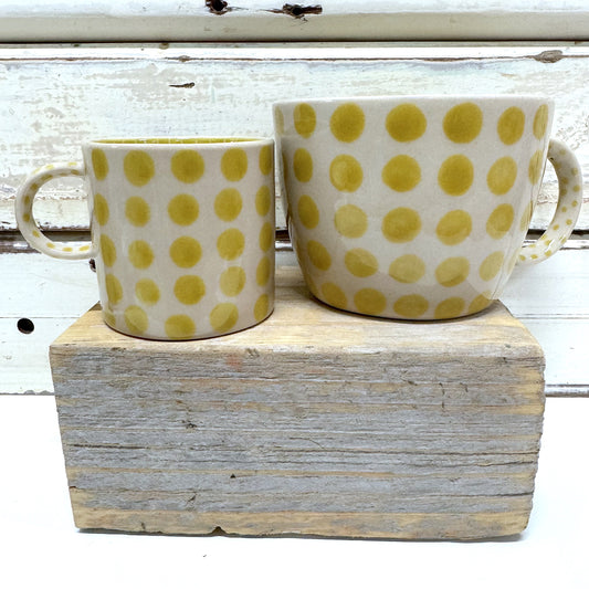 JONES AND CO MUSTARD AND WHITE SPOTTED ESPRESSO CUP