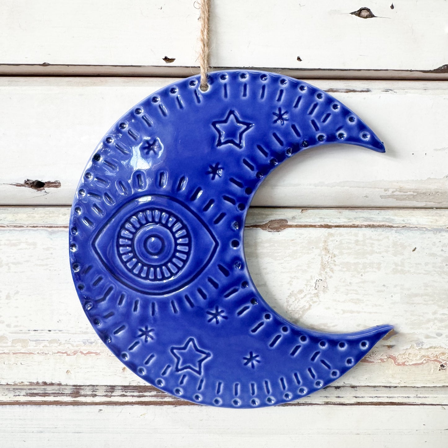 Blue ceramic crescent moon -Jones & Co - Talisman Indigo Moon