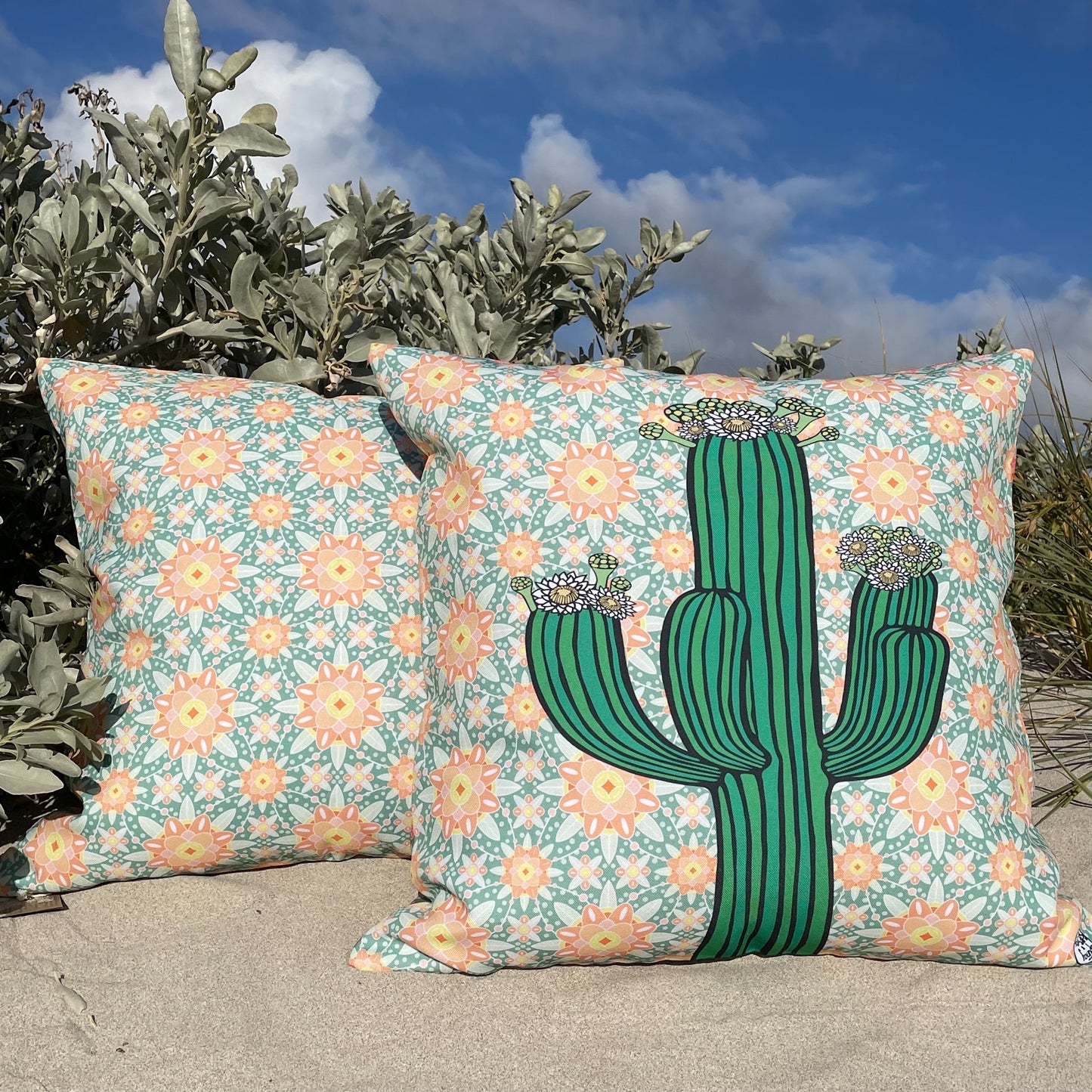 LOST AND FOUND ART CO Saguaro Cactus 60cm Cushion. Two decorative pillows with cactus design