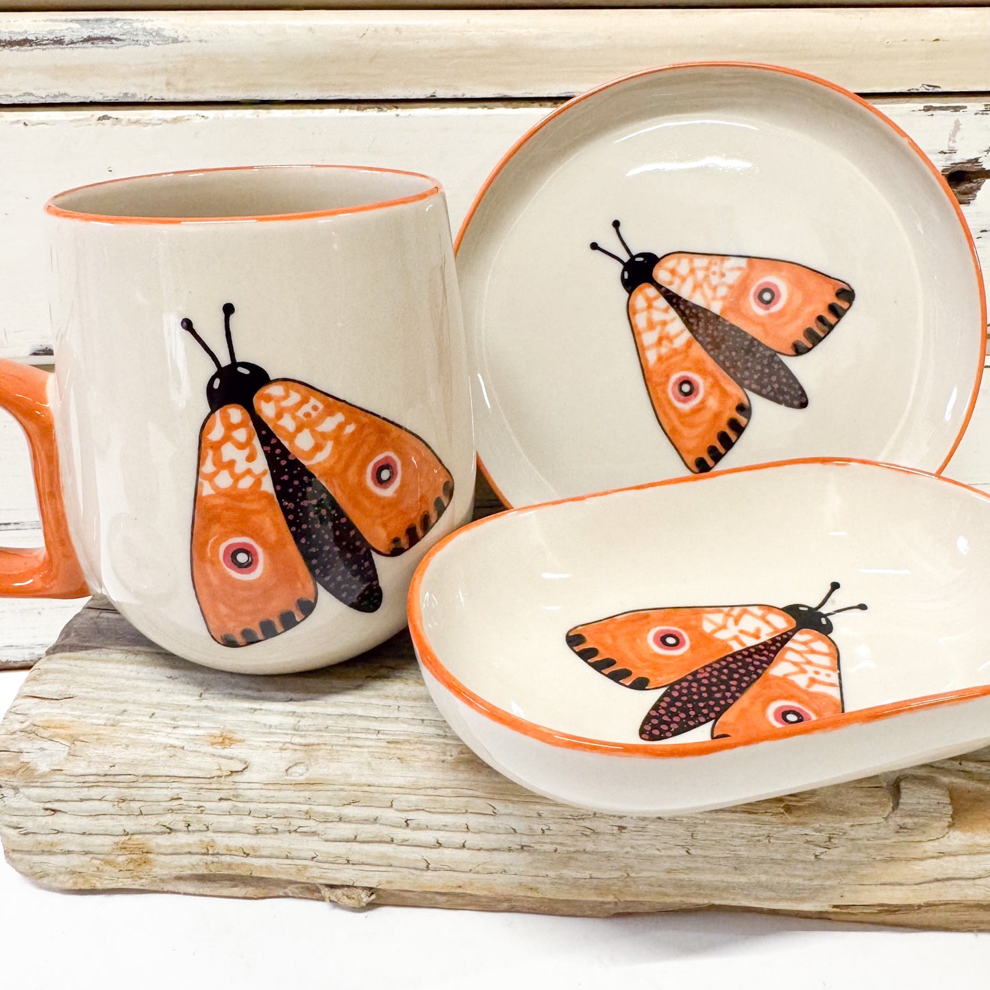 Jones & co small ceramic dish with moth design