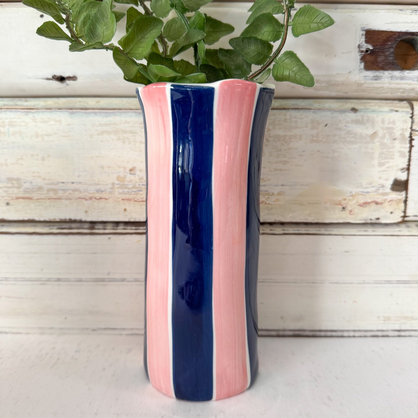 Noss and Co - Small Vase - Navy & Pink Stripe