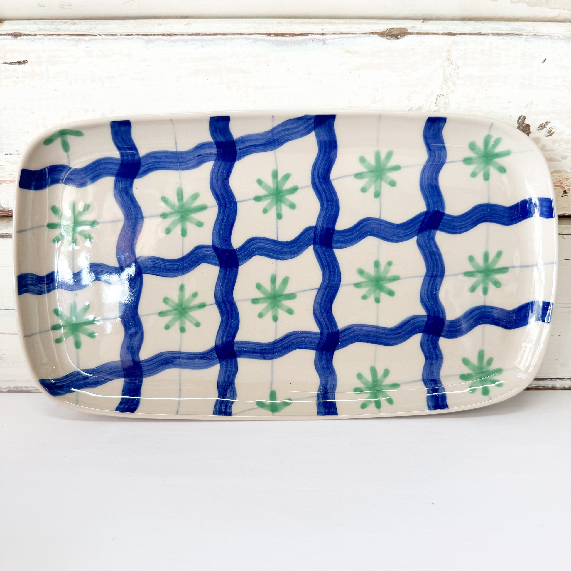 Jones & co ceramic blue & green tray