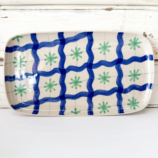 Jones & co ceramic blue & green tray