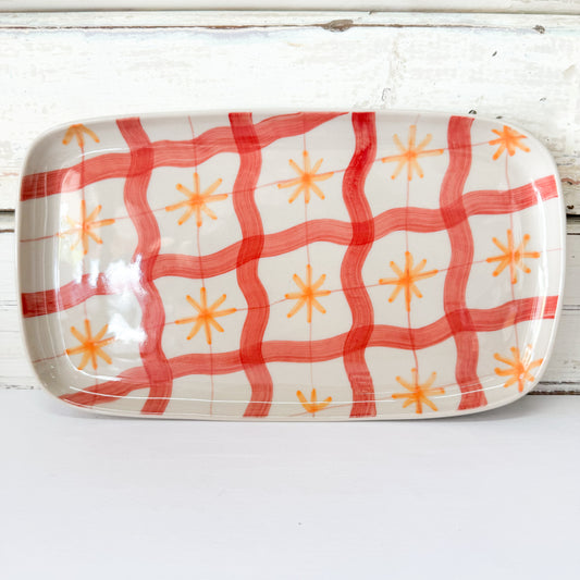 Jones & co ceramic tray handpainted in red & orange