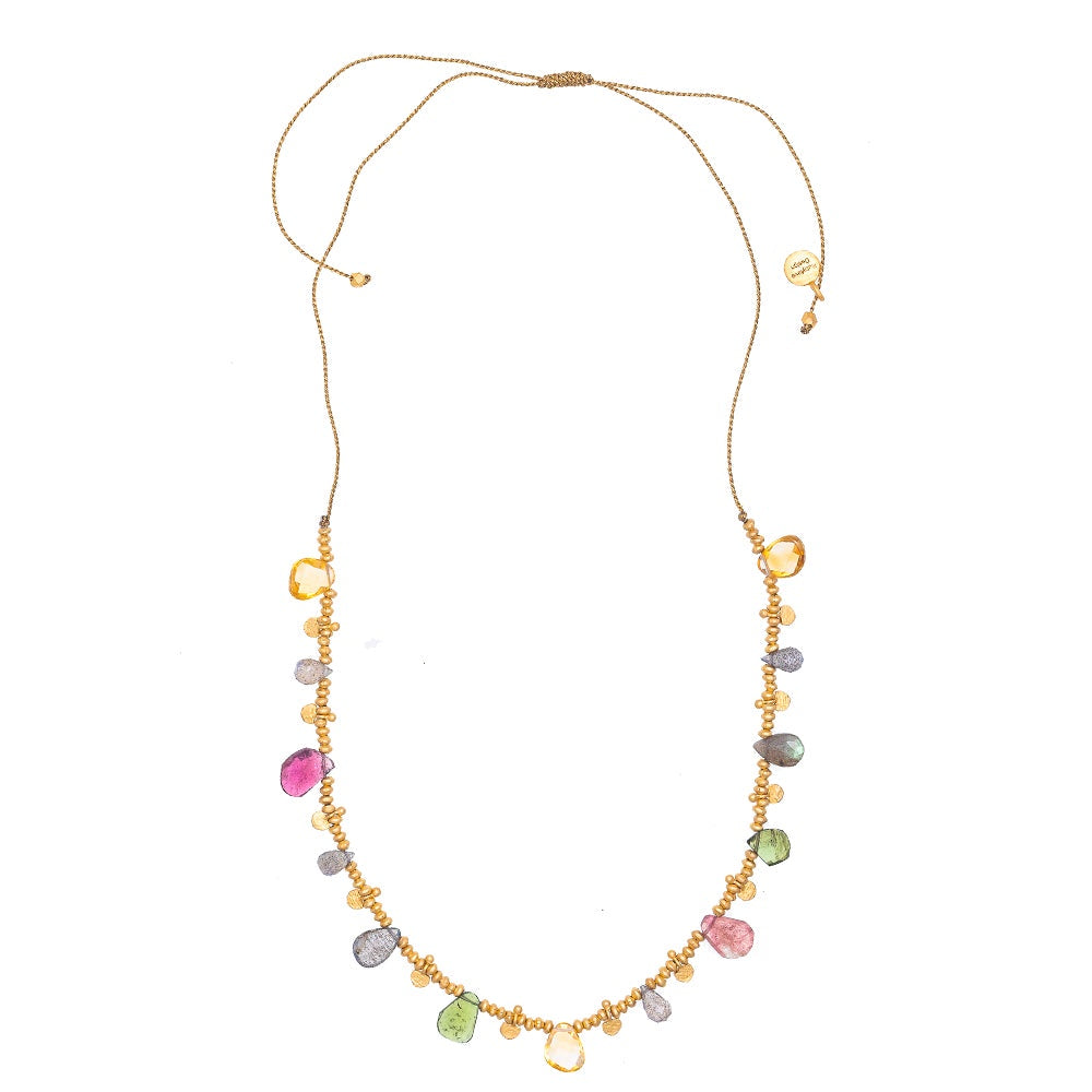 Tourmaline & Citrine Gold Charm Necklace
