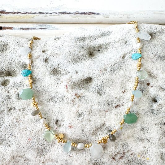 RUBYTEVA Pearl Gold Charm Necklace