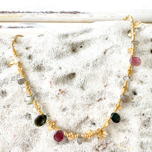 RUBYTEVA Tourmaline & Citrine Gold Charm Necklace