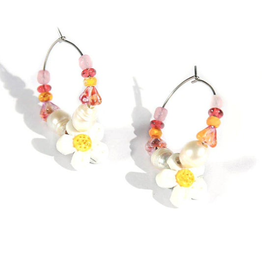 Daisy Pearl Hoop Earrings