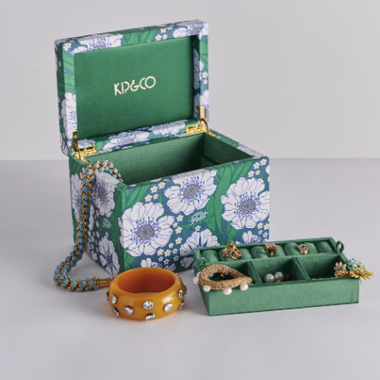 Tumbling Flowers Green Velvet Jewellery Box