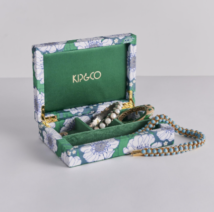 Tumbling Flowers Green Velvet Jewellery Box Small