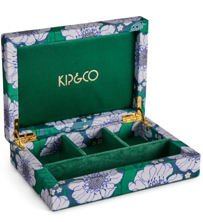 Tumbling Flowers Green Velvet Jewellery Box