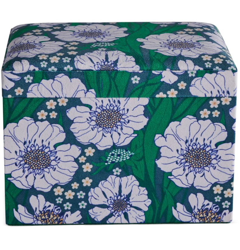 Tumbling Flowers Green Velvet Jewellery Box