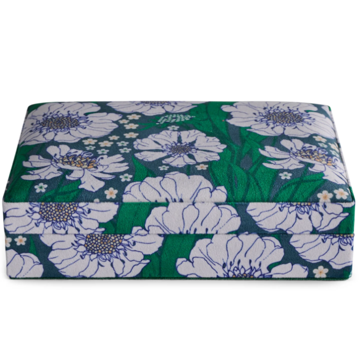 Tumbling Flowers Green Velvet Jewellery Box Small