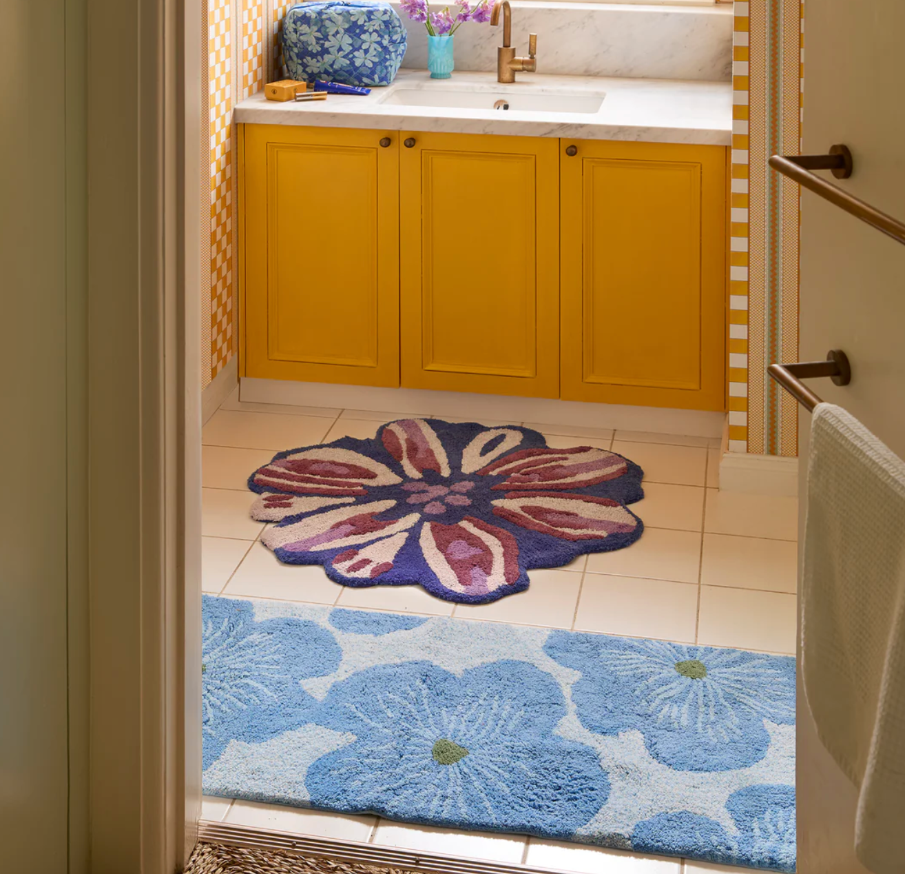 Jardin Blue Long Bath Mat