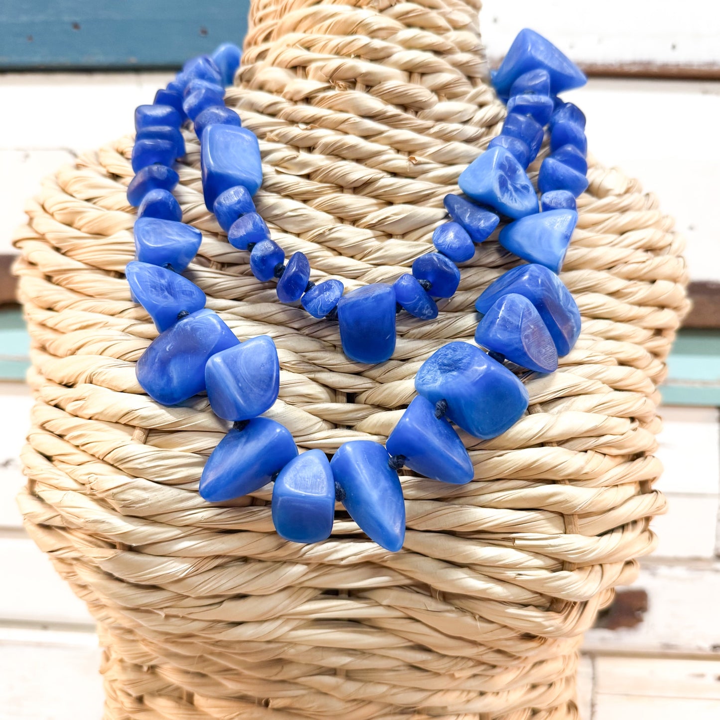 The Brightside Store | Dino Necklace - BamBam Blue- double string of irregular resin beads in cobalt blue tones