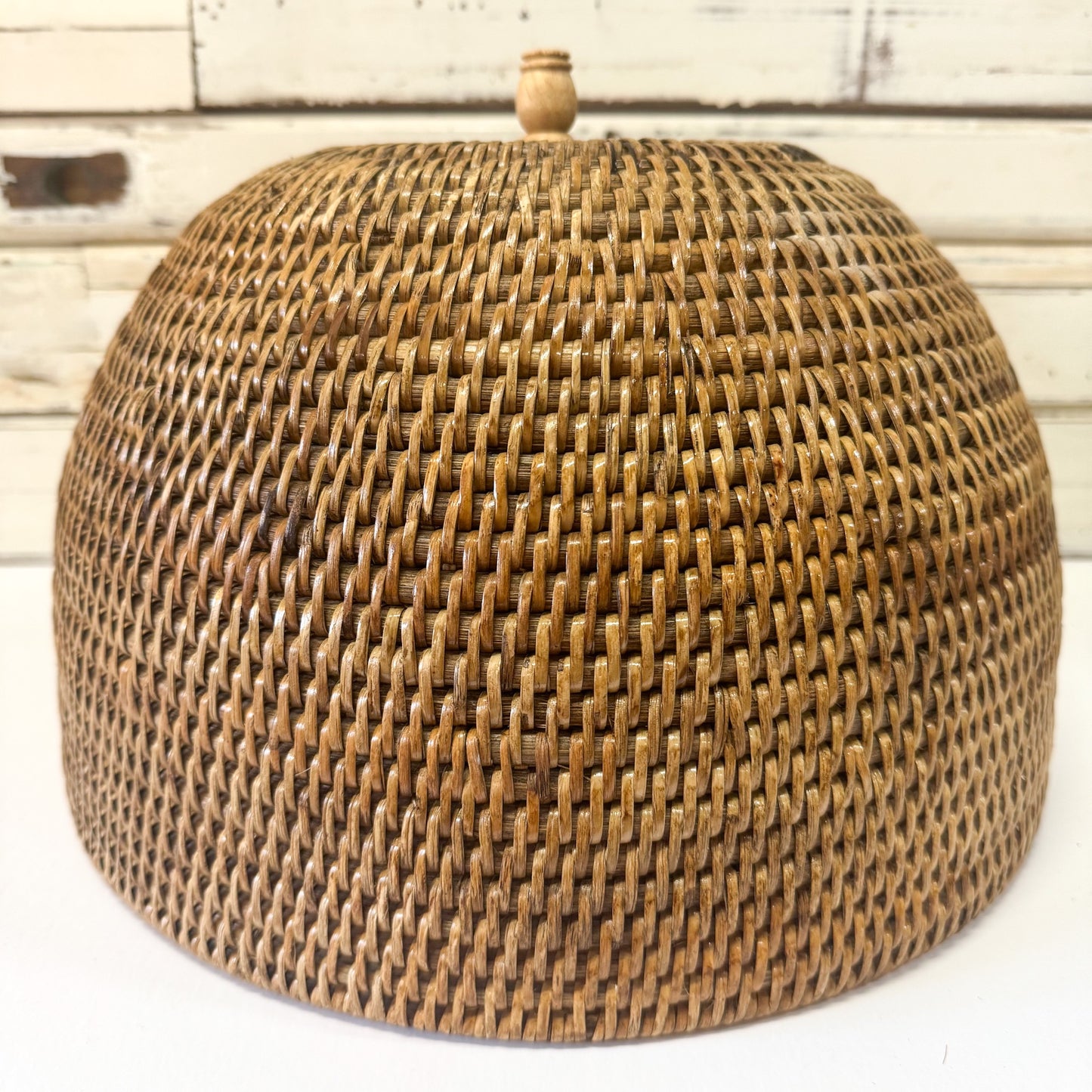 Woven rattan basket with a wooden handle The Brightside Store | Rattan Food Cover