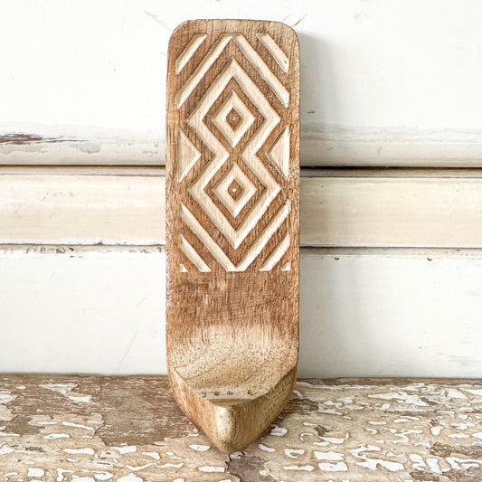 Wooden Wood Adhesive Hook with geometric Zigzag pattern