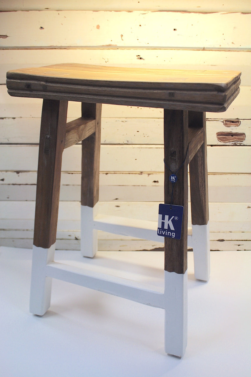 Rustic Teak Stool - White
