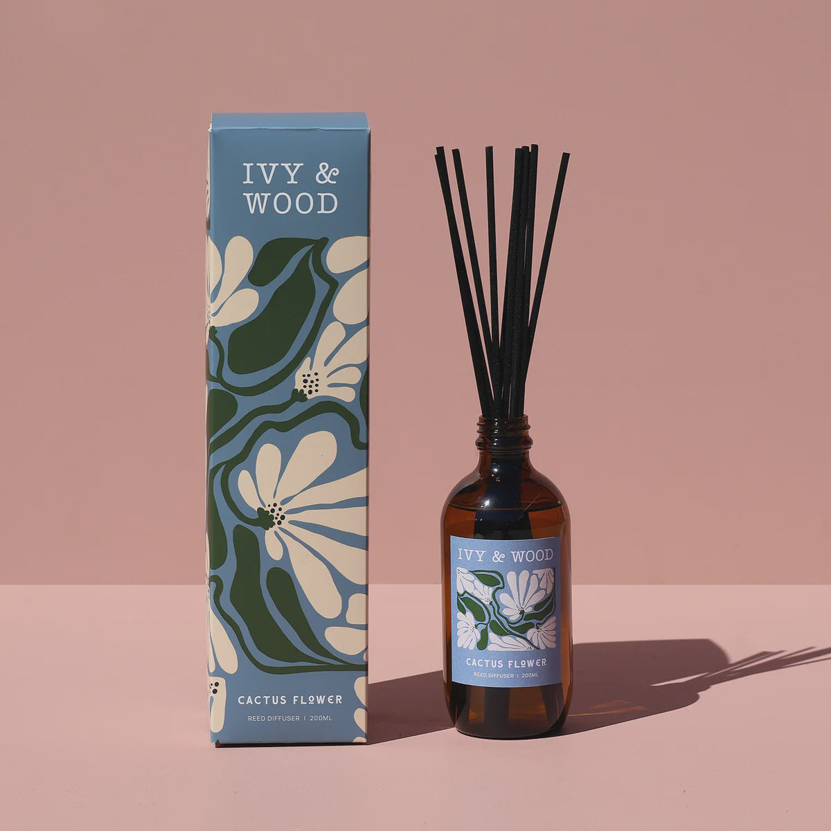 Ivy & Wood cactus flower scented reed diffuser in glass jar