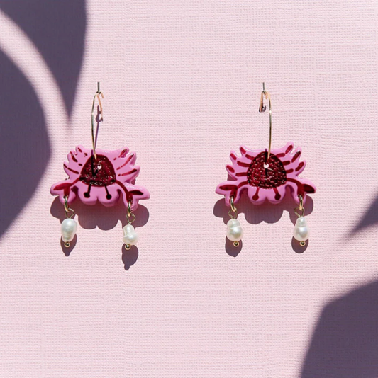 kingston JEWELLERY Crab Pearl Hoop Earrings - PINK CRABS & PEARLS EARRINGS