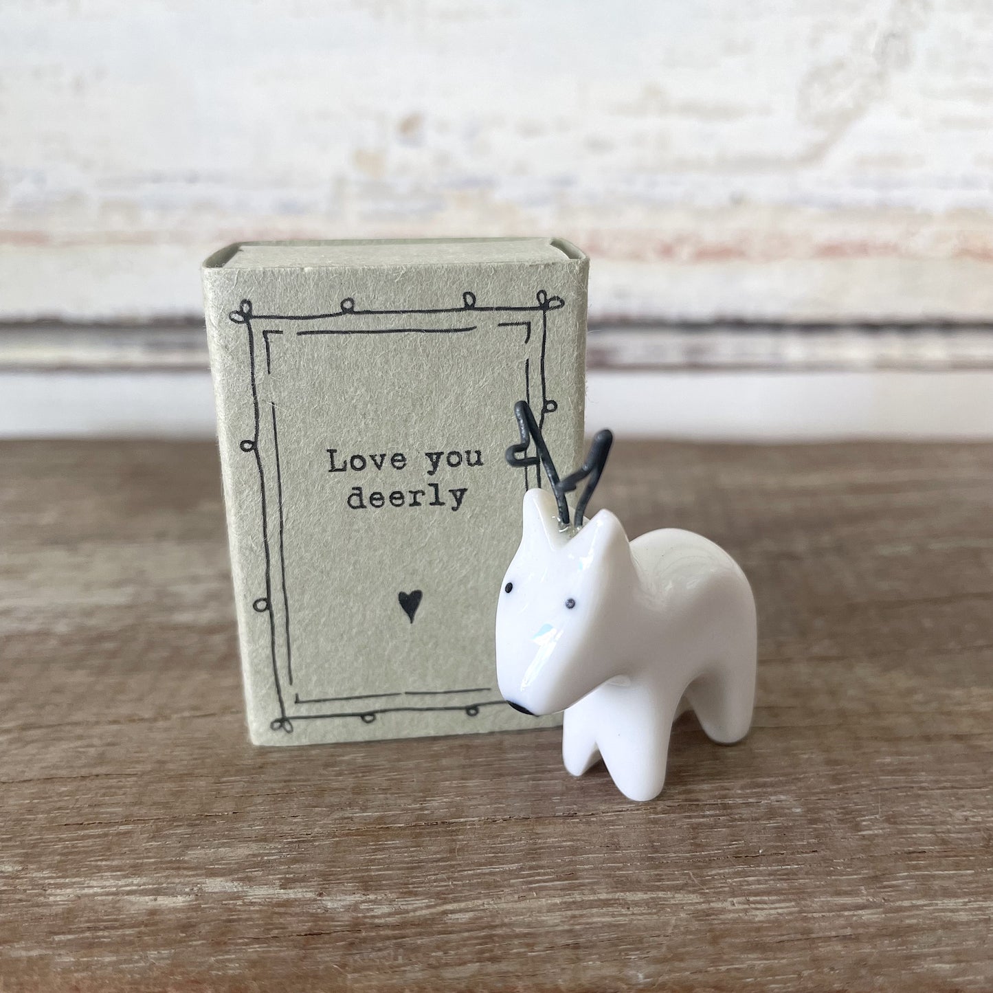 Heaven in Earth - Matchbox Deer - porcelain deer in a matchbox that reads "Love you deerly"
